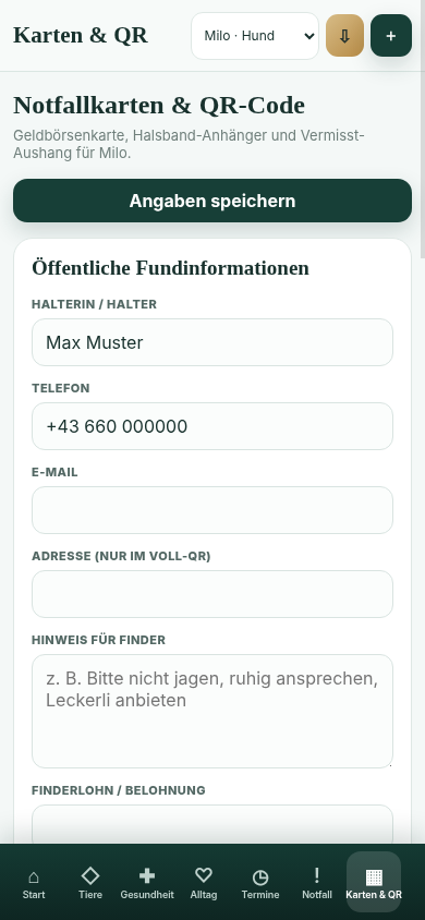 LIVA PetCare QR-Funktion auf dem Handy